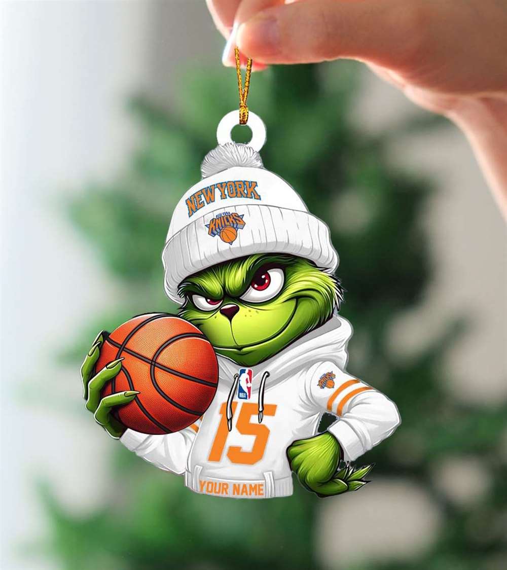 Grinch New York Knicks Nba Custom Name Christmas Ornament