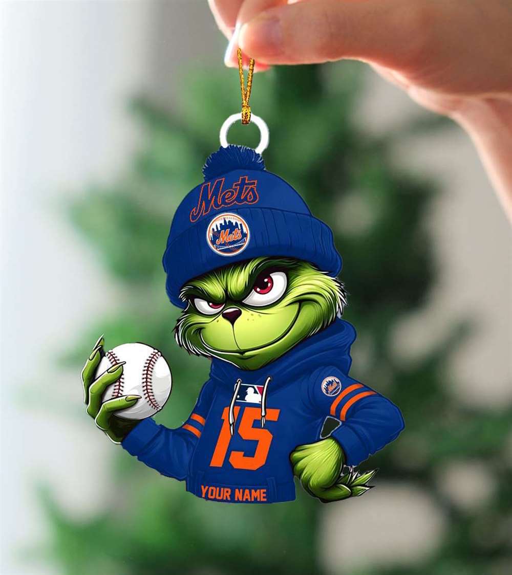 Grinch New York Mets Mlb Custom Name Christmas Ornament