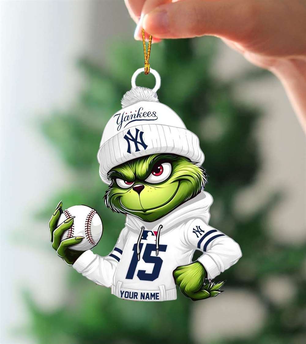 Grinch New York Yankees Mlb Custom Name Christmas Ornament