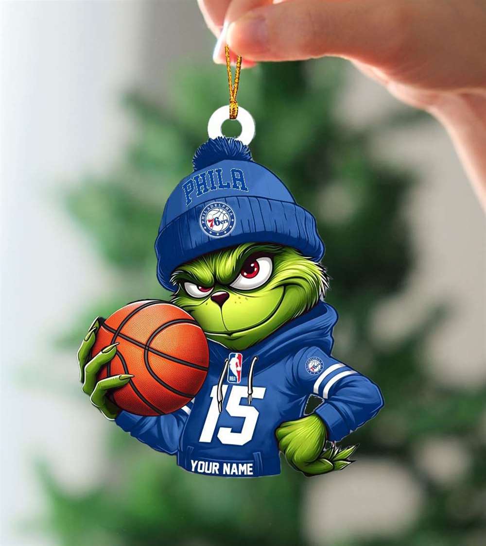 Grinch Philadelphia 76ers Nba Custom Name Christmas Ornament