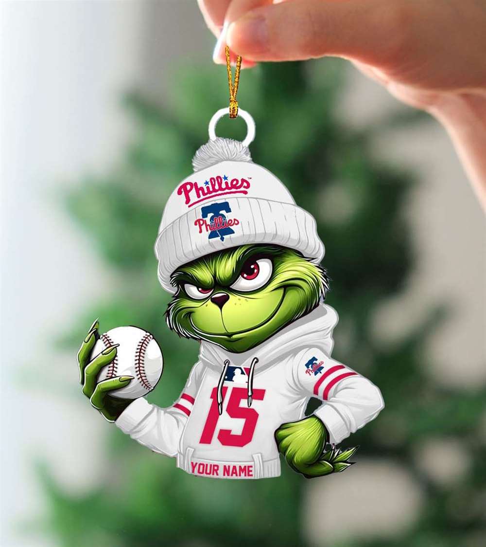 Grinch Philadelphia Phillies Mlb Custom Name Christmas Ornament