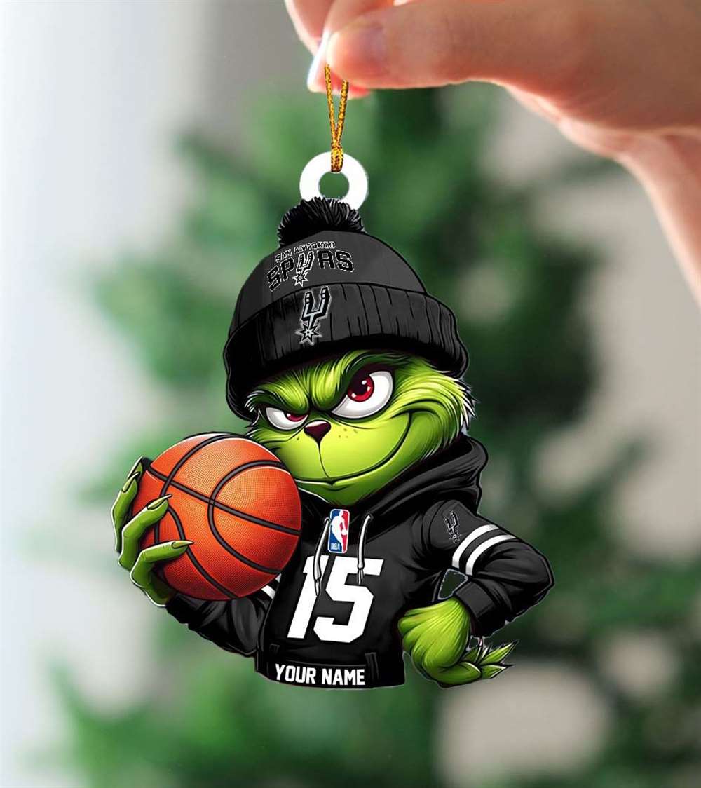 Grinch San Antonio Spurs Nba Custom Name Christmas Ornament