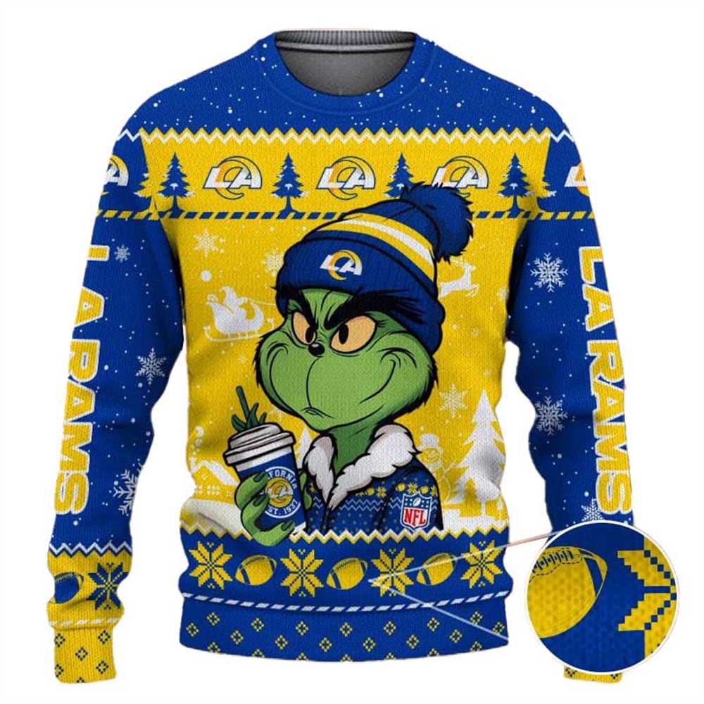 Los Angeles Chargers The Grinch Drink Coffee Ugly Christmas Sweater