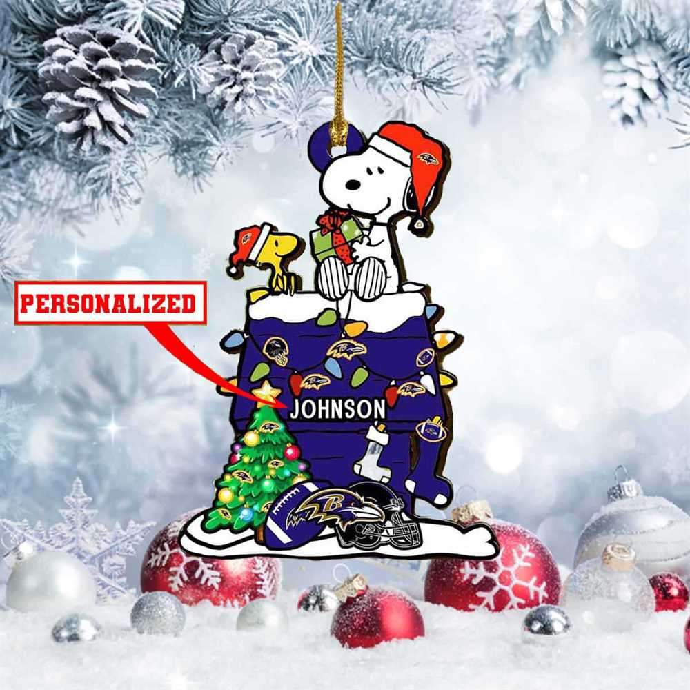 Snoopy Baltimore Ravens Nfl Personalized Christmas Ornament