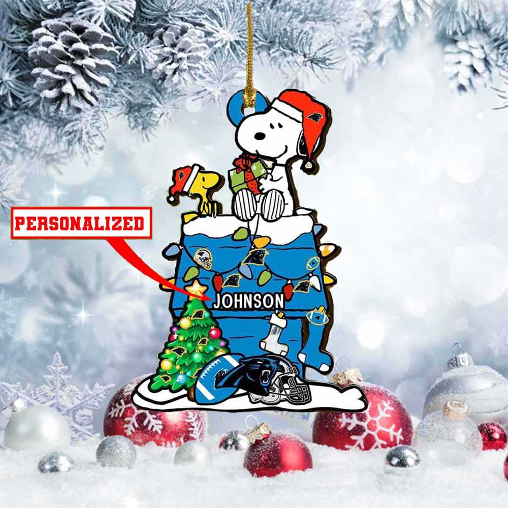 Snoopy Carolina Panthers Nfl Personalized Christmas Ornament