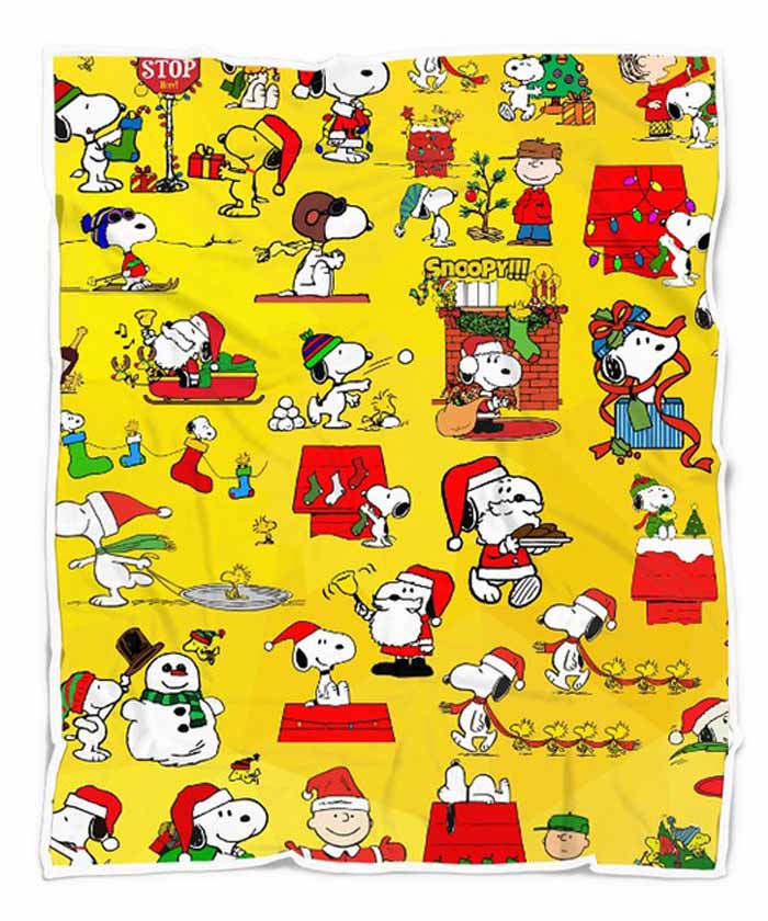 Snoopy Woodstock Christmas Quilt Fleece Blanket