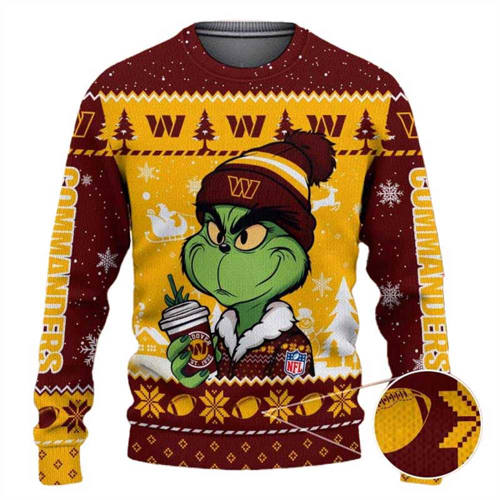 Washington Redskins The Grinch Drink Coffee Ugly Christmas Sweater