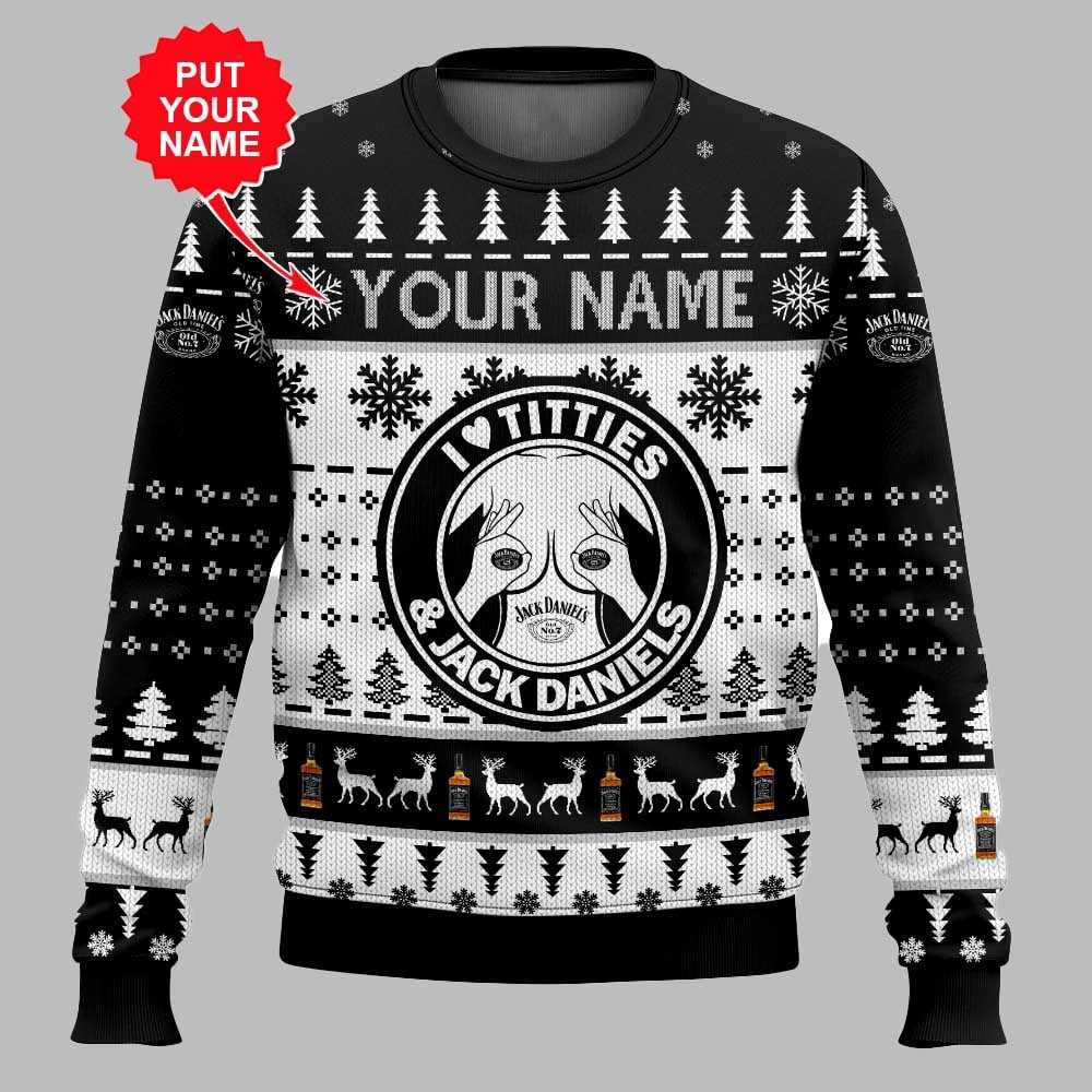 Jack Daniels Titties Funny Custom Name Christmas Ugly Sweater