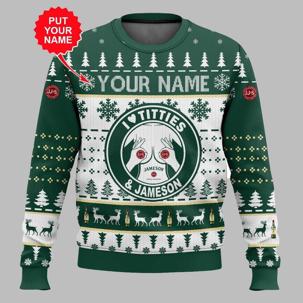 Jameson Titties Funny Custom Name Christmas Ugly Sweater