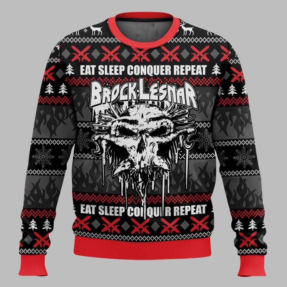 Eat Sleep Conquer Repeat Brock Lesnar Christmas Ugly Sweater