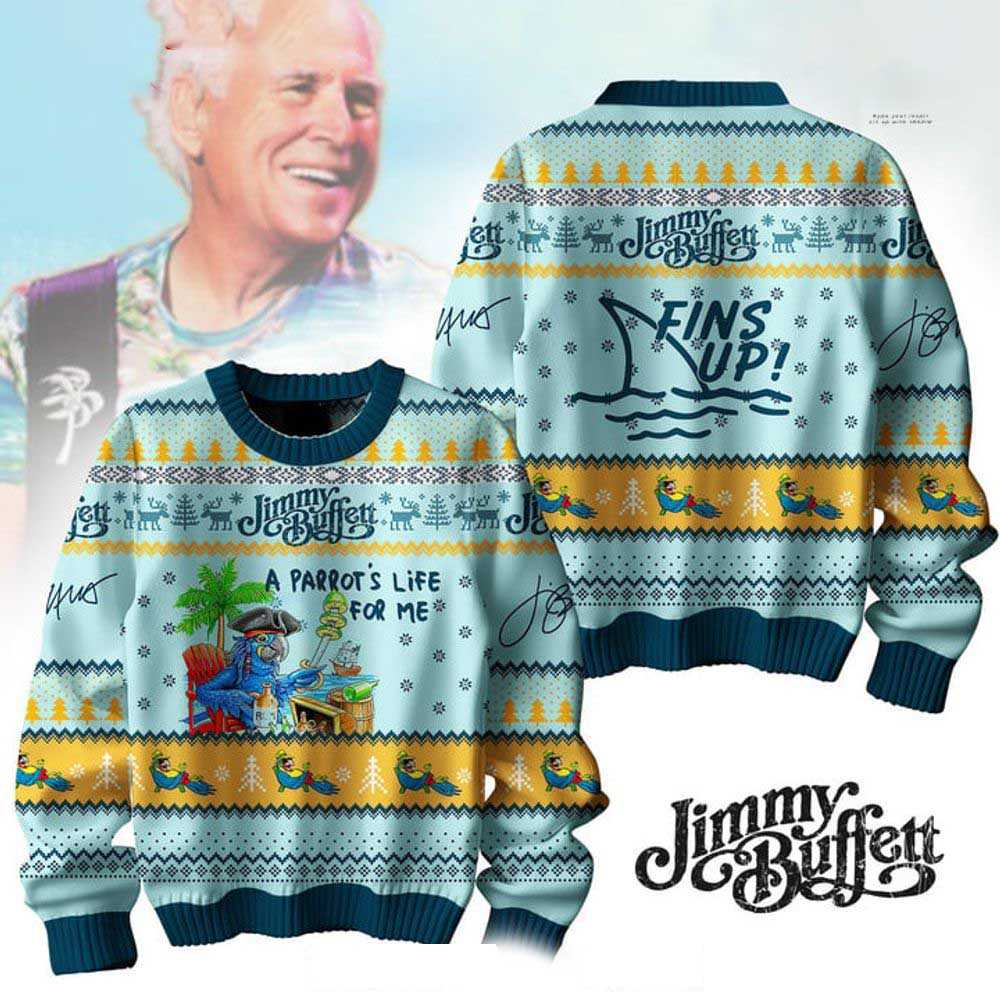 Jimmy Buffett Fins Up Edition Christmas Ugly Sweater