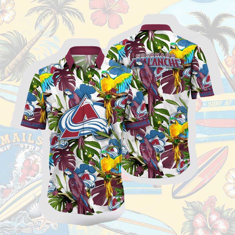 Nhl Colorado Avalanche Hawaiian Shirt Tropical Parrot Pattern Summer Hawaiian Shirt