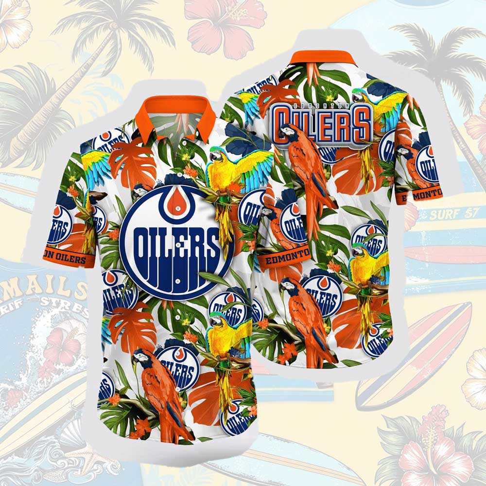 Nhl Edmonton Oilers Hawaiian Shirt Tropical Parrot Pattern Summer Hawaiian Shirt