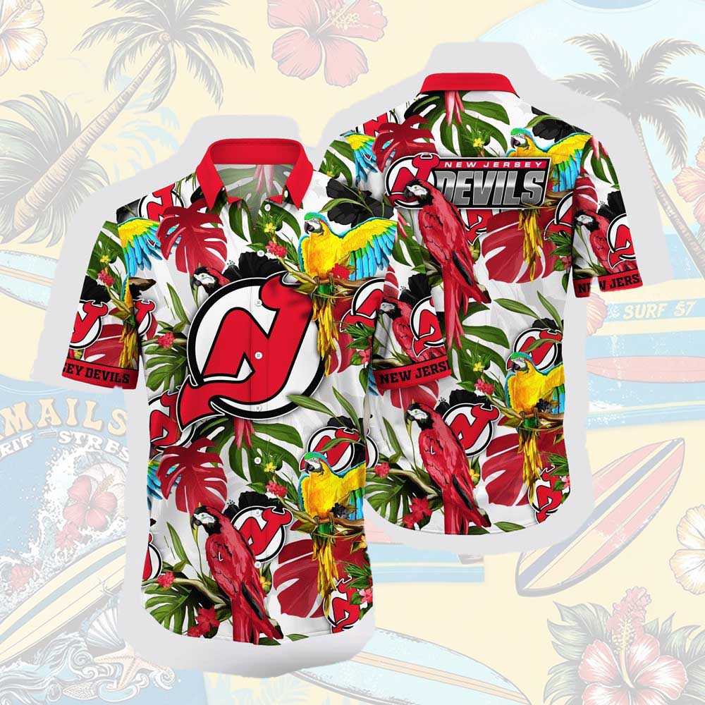 Nhl New Jersey Devils Hawaiian Shirt Tropical Parrot Pattern Summer Hawaiian Shirt