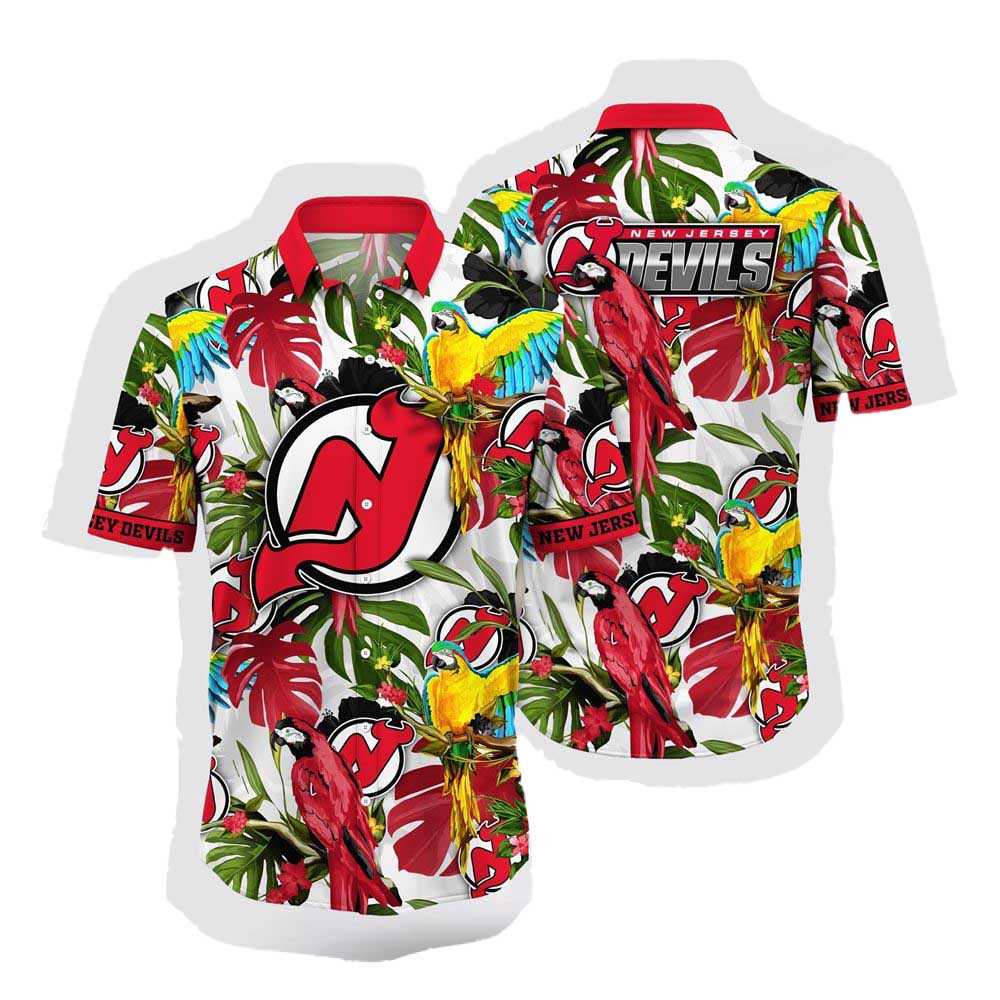 Nhl New Jersey Devils Hawaiian Shirt Tropical Parrot Pattern Summer Hawaiian Shirt