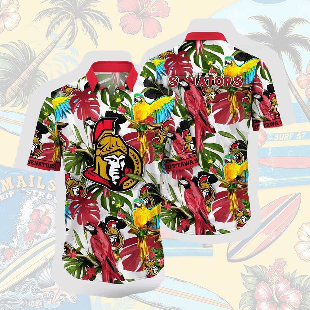 Nhl Ottawa Senators Hawaiian Shirt Tropical Parrot Pattern Summer Hawaiian Shirt