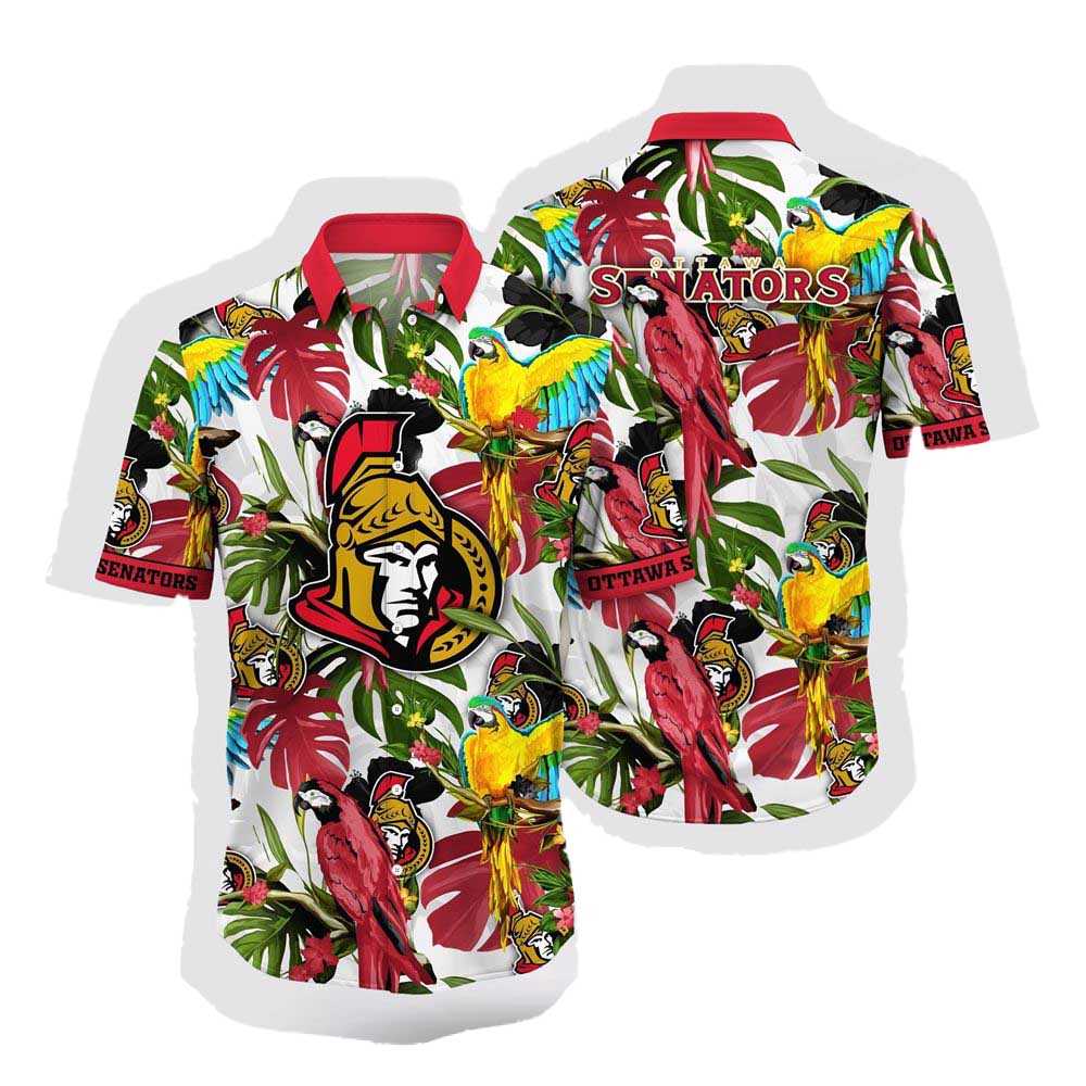 Nhl Ottawa Senators Hawaiian Shirt Tropical Parrot Pattern Summer Hawaiian Shirt