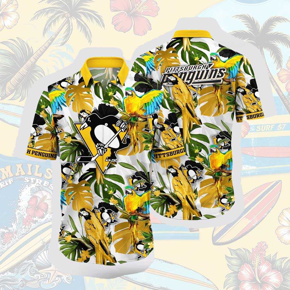 Nhl Pittsburgh Penguins Hawaiian Shirt Tropical Parrot Pattern Summer Hawaiian Shirt