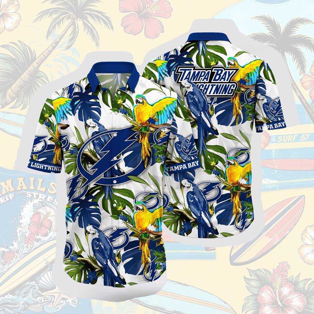 Nhl Tampa Bay Lightning Hawaiian Shirt Tropical Parrot Pattern Summer Hawaiian Shirt