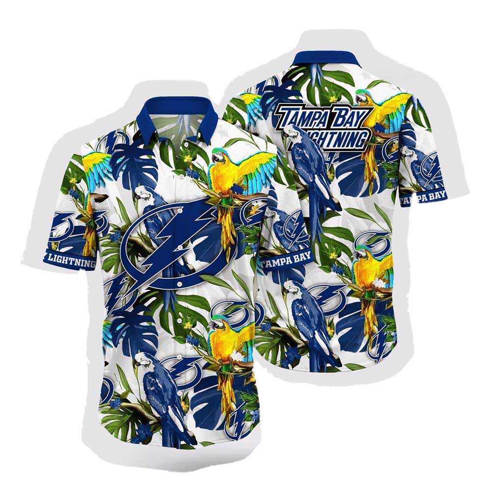 Nhl Tampa Bay Lightning Hawaiian Shirt Tropical Parrot Pattern Summer Hawaiian Shirt