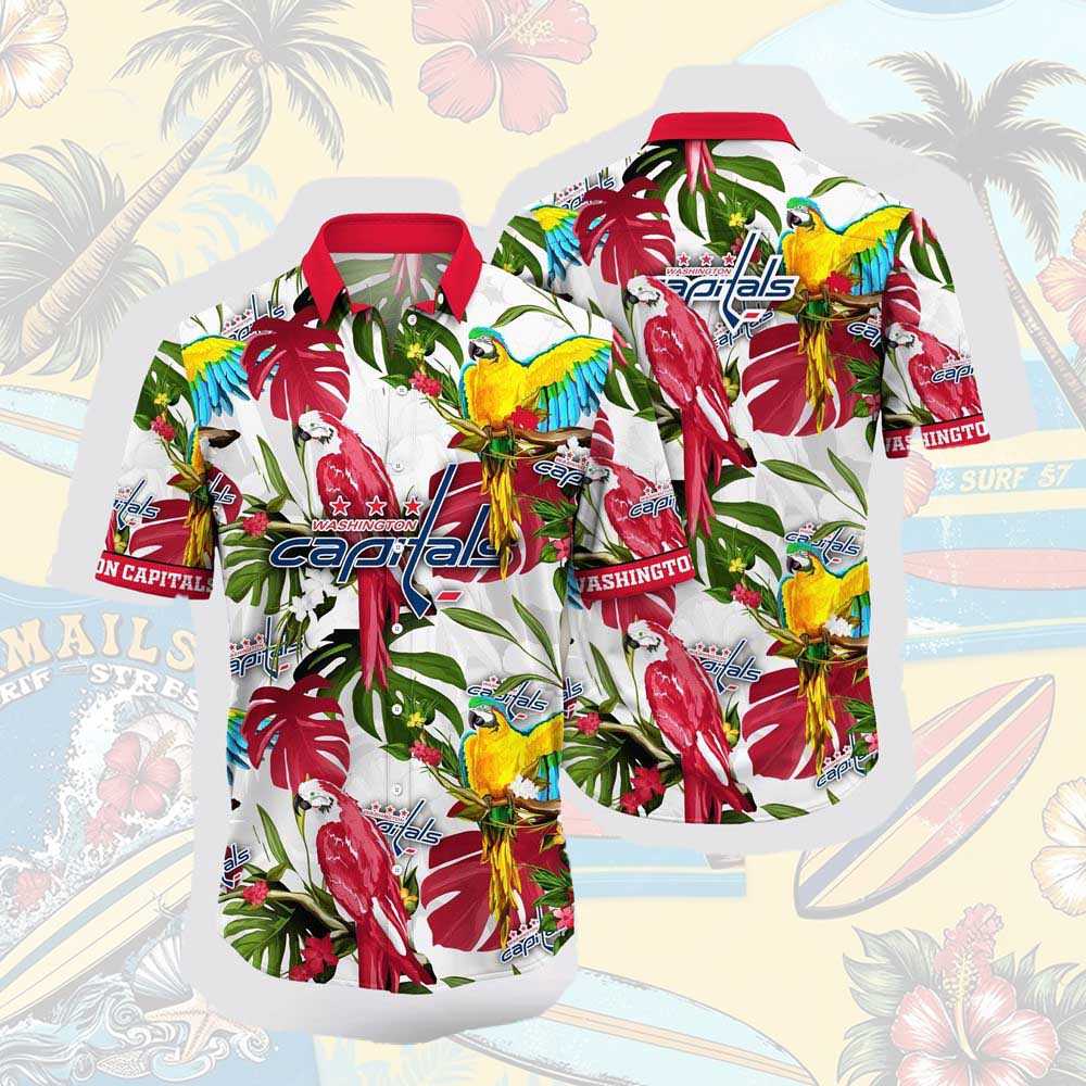 Nhl Washington Capitals Hawaiian Shirt Tropical Parrot Pattern Summer Hawaiian Shirt