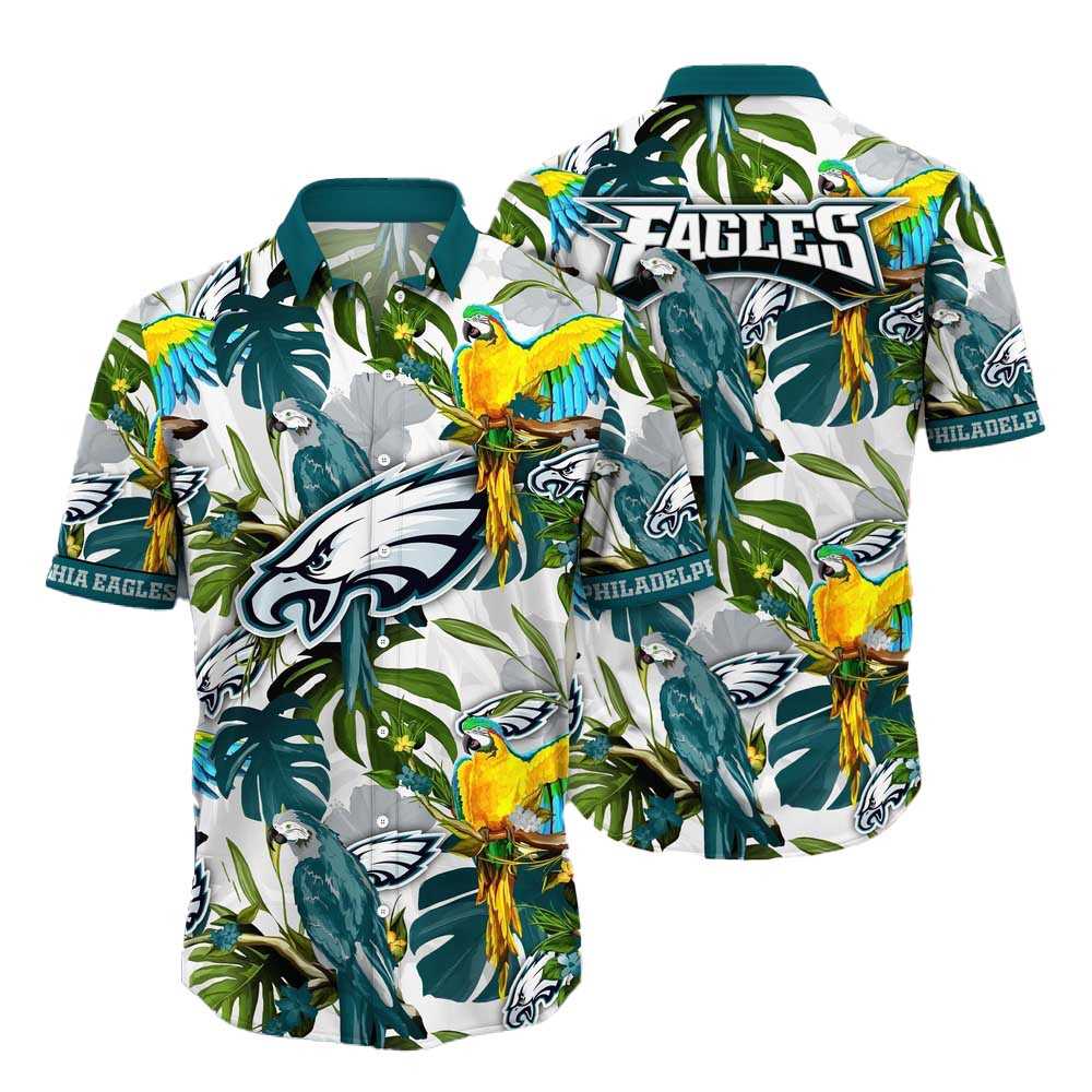 Philadelphia Eagles Parrots Tropical Flower Hawaiian Shirt