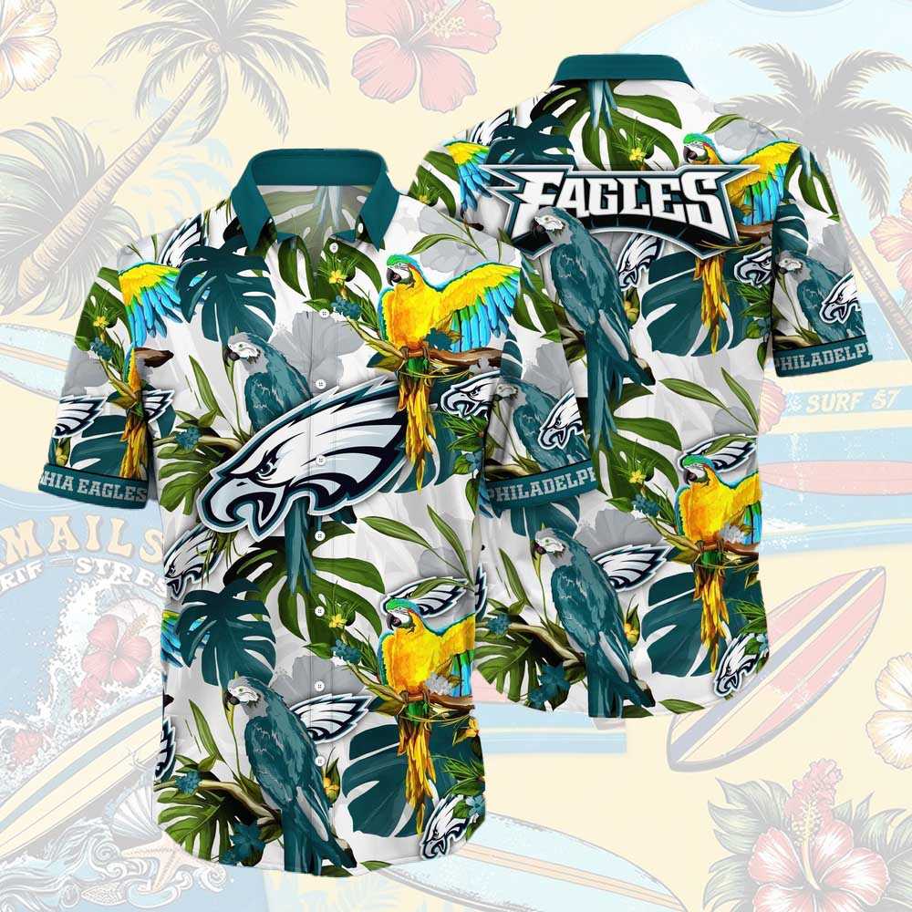 Philadelphia Eagles Parrots Tropical Flower Hawaiian Shirt