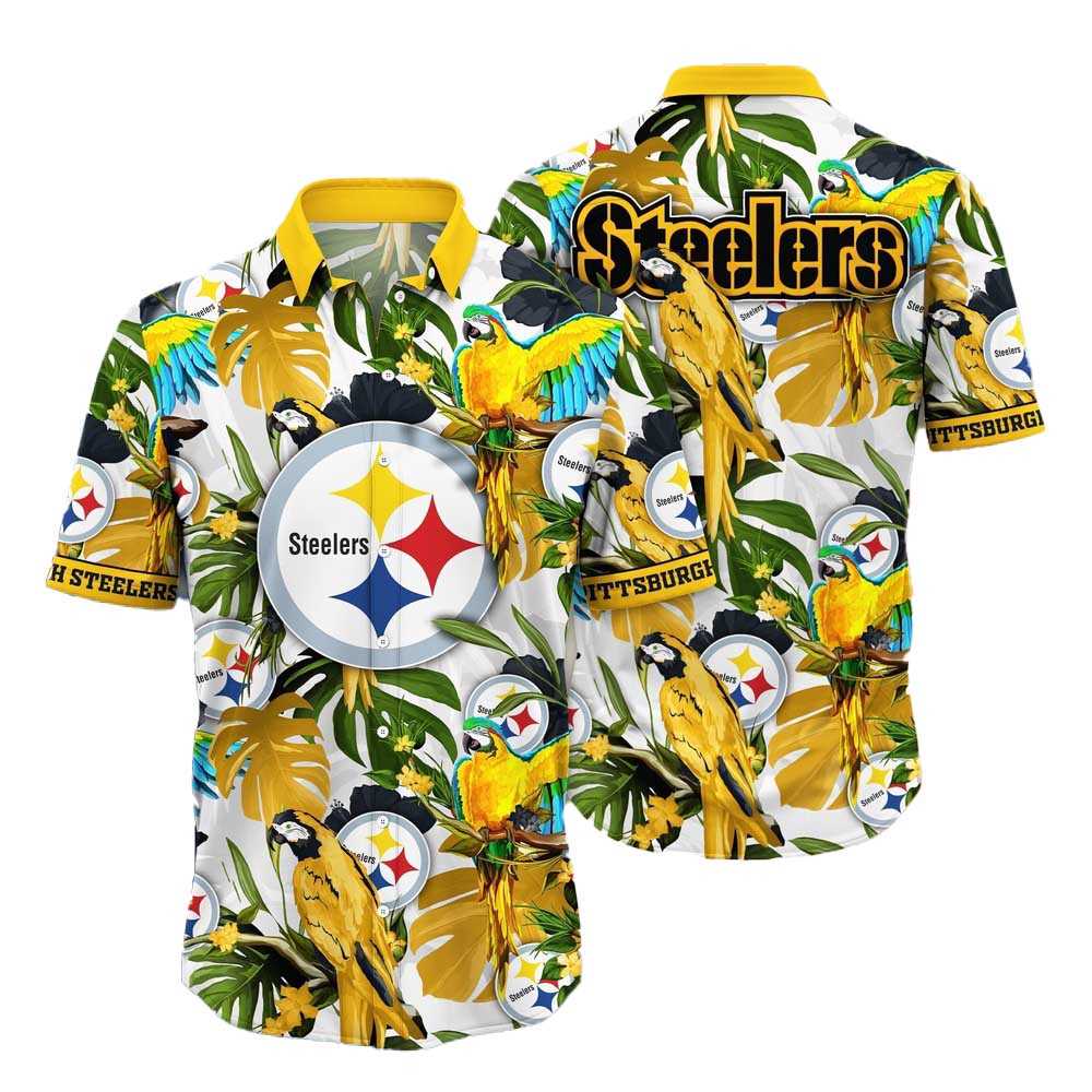 Pittsburgh Steelers Parrots Tropical Flower Hawaiian Shirt