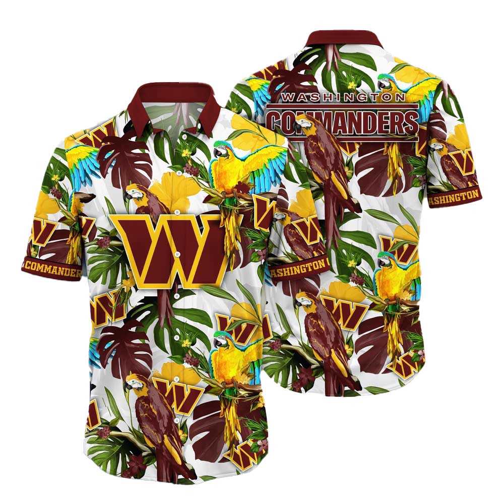 Washington Commanders Parrots Tropical Flower Hawaiian Shirt