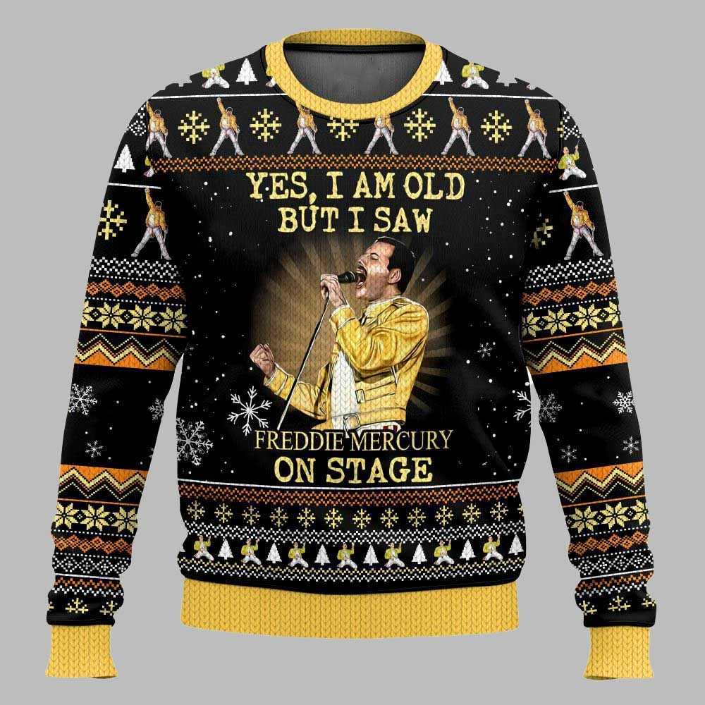 Yes I Am Old But I Saw Freddie Mercury On Stage Freddie Mercury Queen Christmas Ugly Sweater