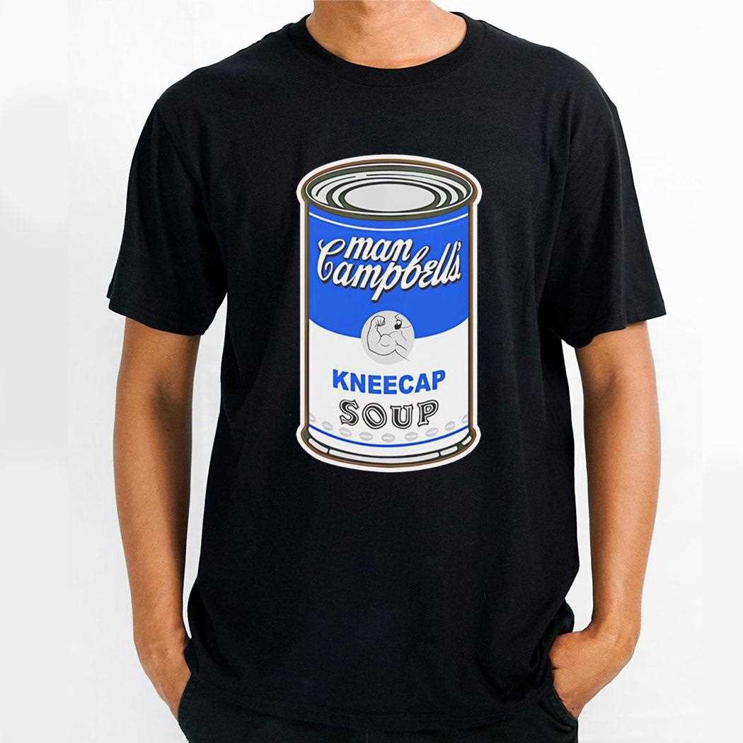 Man Campbells Kneecap Soup 4 Cans Vintage Shirt