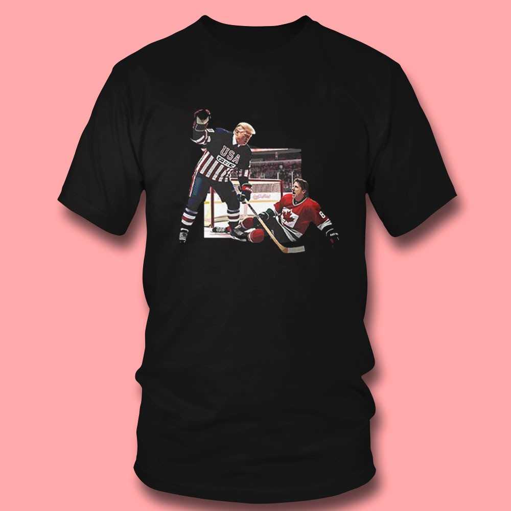 Trump Defeating Justin Trudeau Funny Hockey Shirt Trump Defeating Justin Trudeau Funny Hockey Shirt