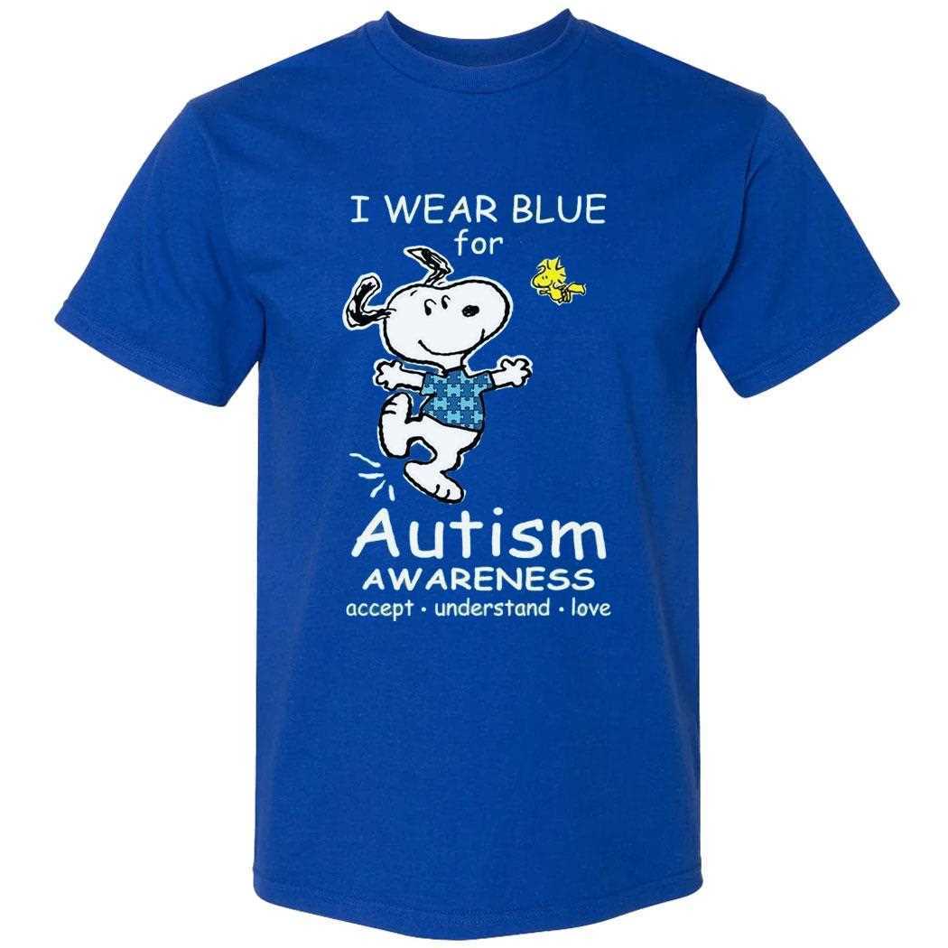 I Wear Blue For My Brother Autism Awareness Charlie And Snoopy Accept Understand Love Shirt I Wear Blue For My Brother Autism Awareness Charlie And Snoopy Accept Understand Love Shirt