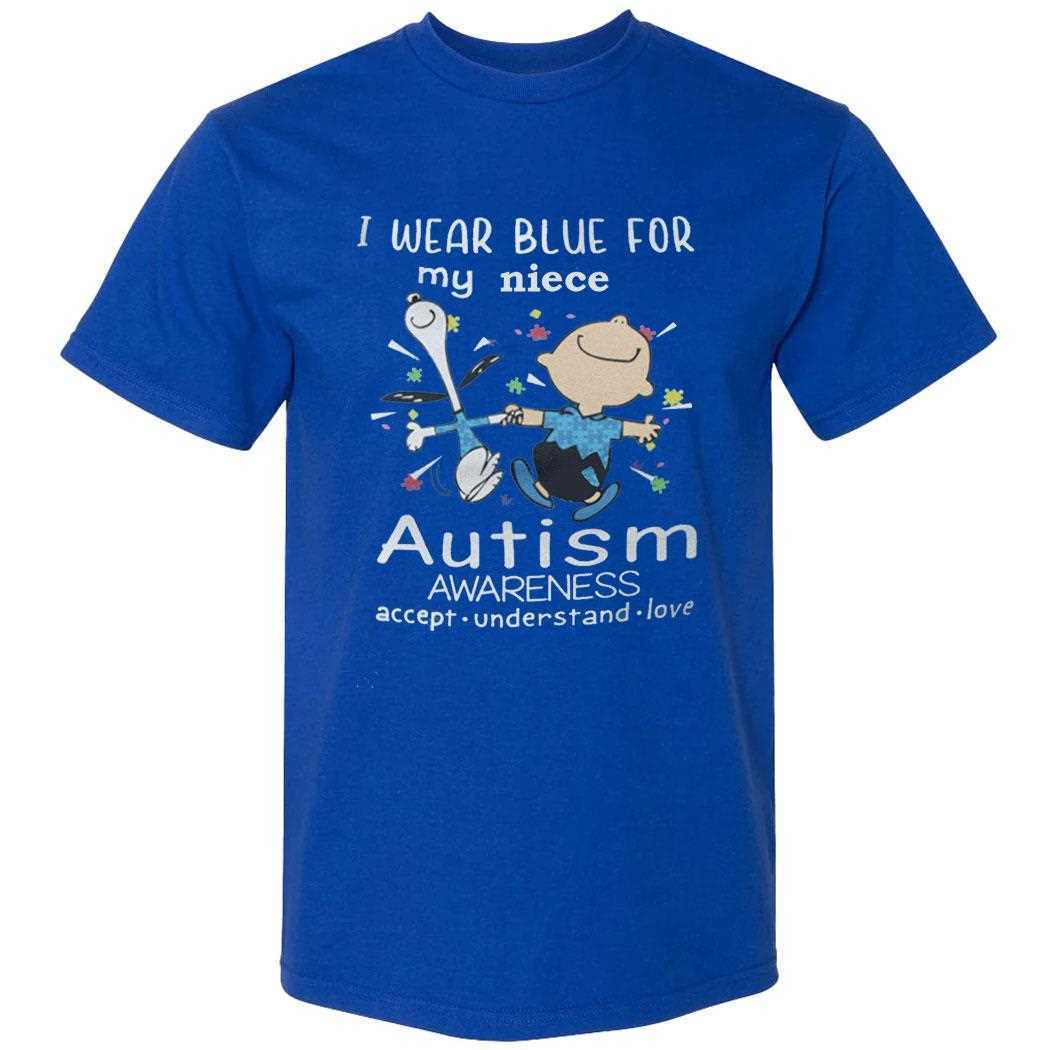I Wear Blue For My Sister Autism Awareness Charlie And Snoopy Accept Understand Love Shirt I Wear Blue For My Sister Autism Awareness Charlie And Snoopy Accept Understand Love Shirt