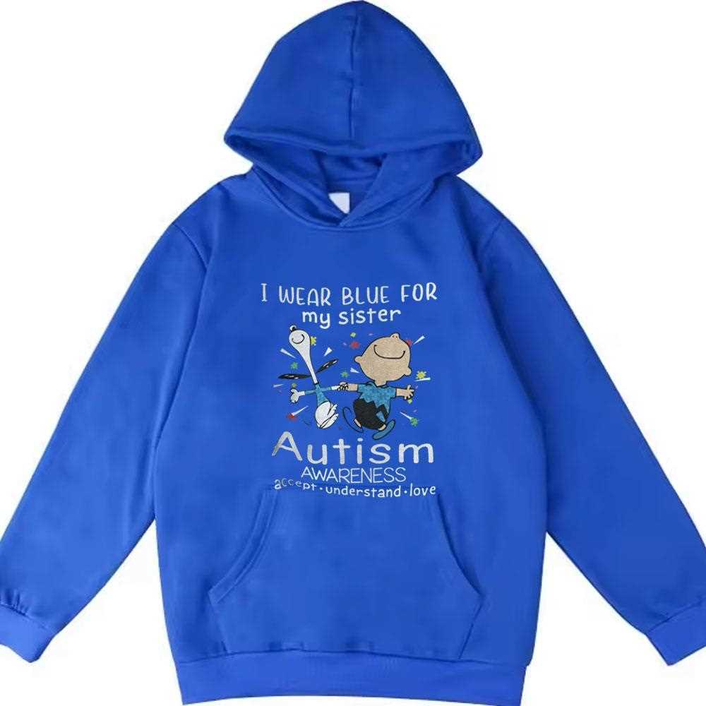 I Wear Blue For My Sister Autism Awareness Charlie And Snoopy Accept Understand Love Shirt I Wear Blue For My Sister Autism Awareness Charlie And Snoopy Accept Understand Love Shirt