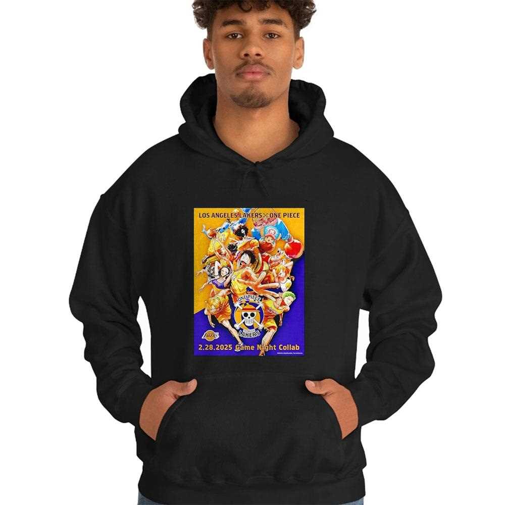 Los Angeles Lakers X One Piece Character Poster Game Night Collab Shirt Los Angeles Lakers X One Piece Character Poster Game Night Collab Shirt
