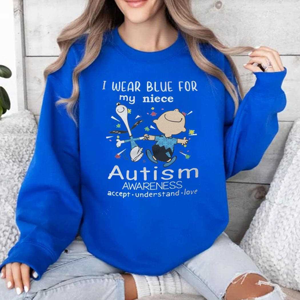 I Wear Blue For My Niece Autism Awareness Charlie And Snoopy Accept Understand Love Shirt I Wear Blue For My Niece Autism Awareness Charlie And Snoopy Accept Understand Love Shirt