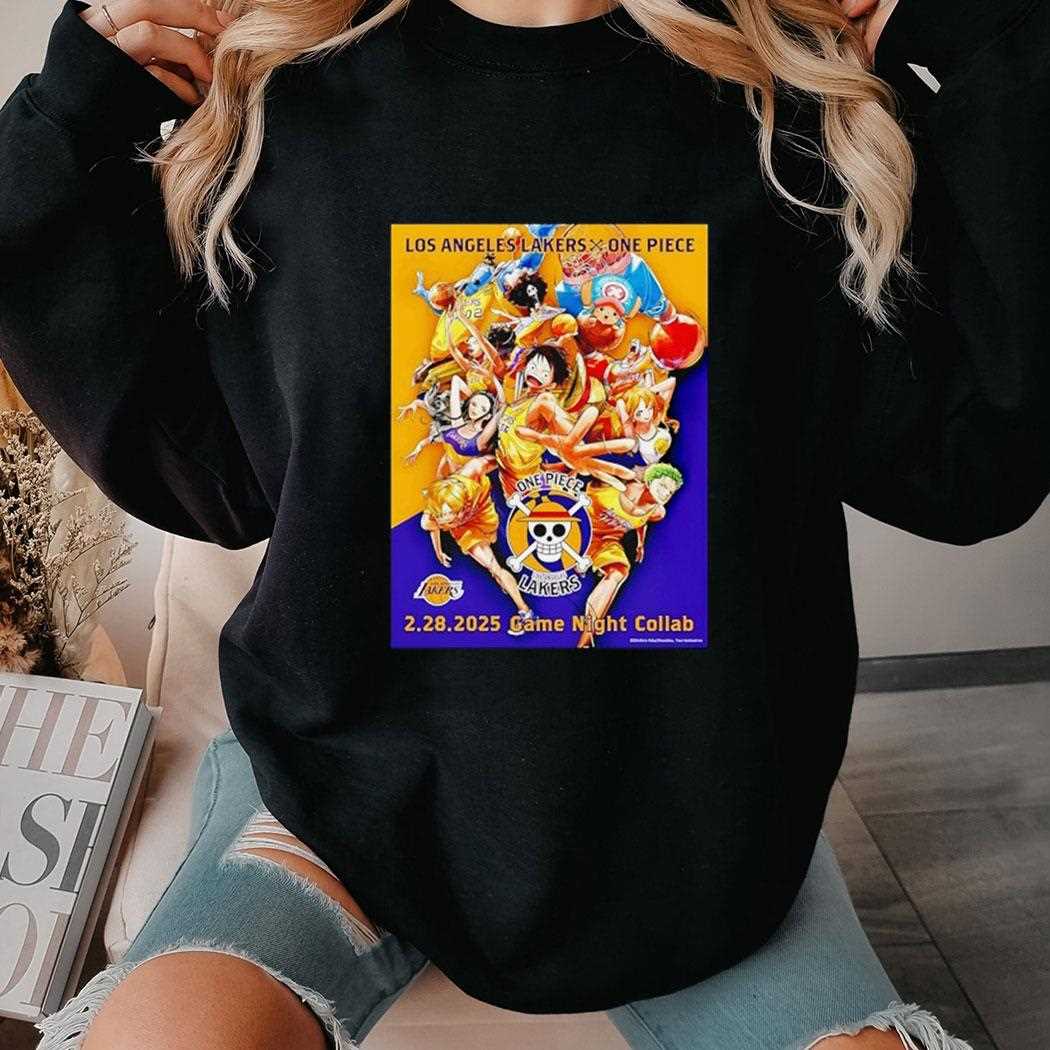 Los Angeles Lakers X One Piece Character Poster Game Night Collab Shirt Los Angeles Lakers X One Piece Character Poster Game Night Collab Shirt