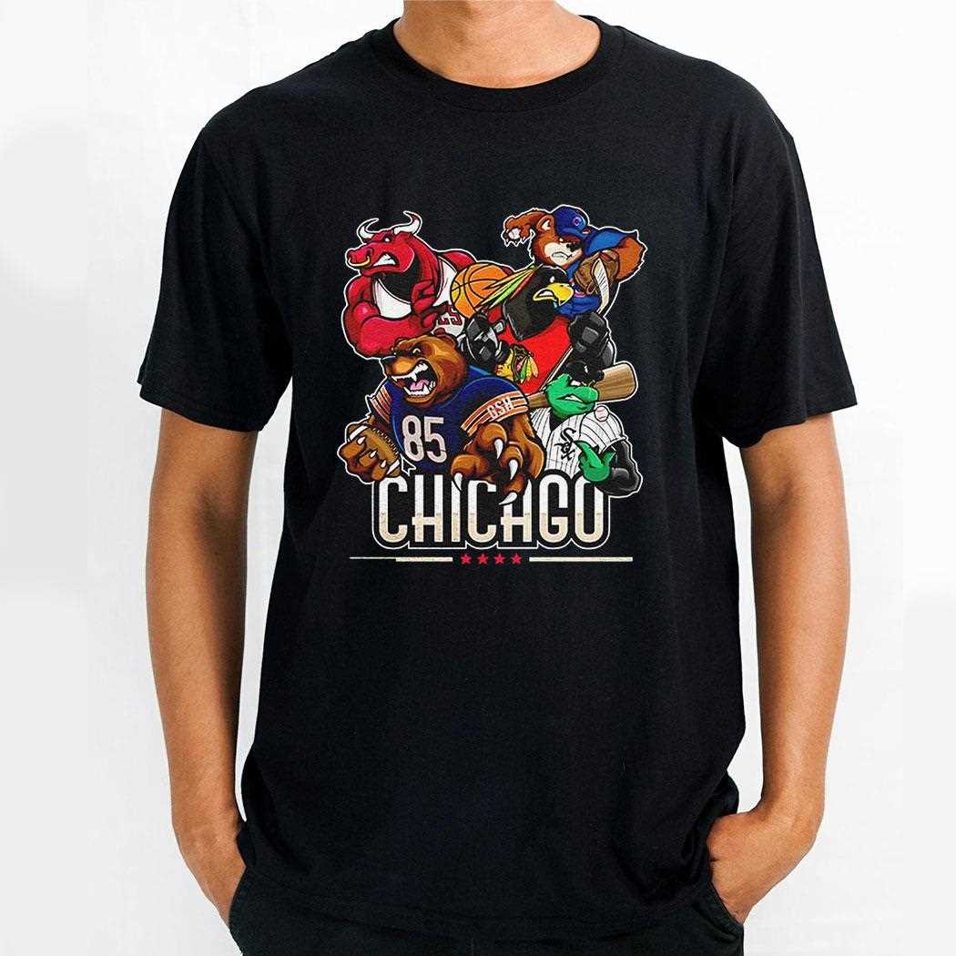 Chicago Cubs Bulls Blackhawks Bears Sports Team Logo Mascot Abbey Road Shirt