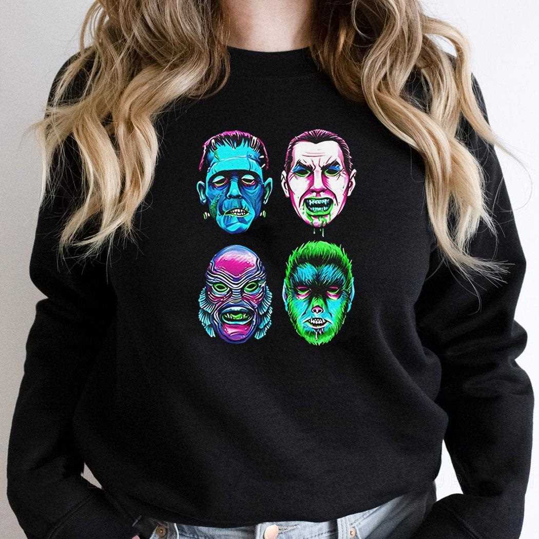 Frankenstein Dracula Gill Man And Wolf Man Neon Monster Masks Shirt Frankenstein Dracula Gill Man And Wolf Man Neon Monster Masks Shirt