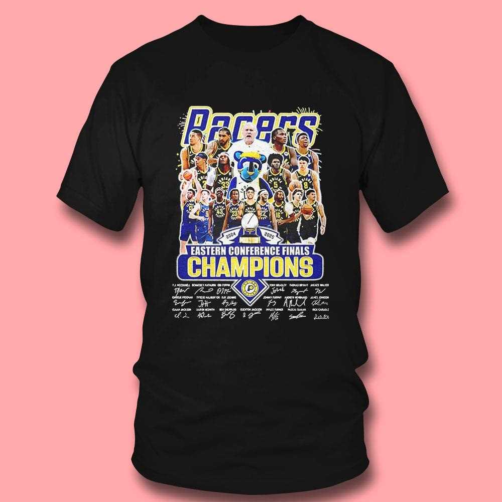 Indiana Pacers 2024 2025 Eastern Conference Finals Champions Signatures Shirt Indiana Pacers 2024 2025 Eastern Conference Finals Champions Signatures Shirt