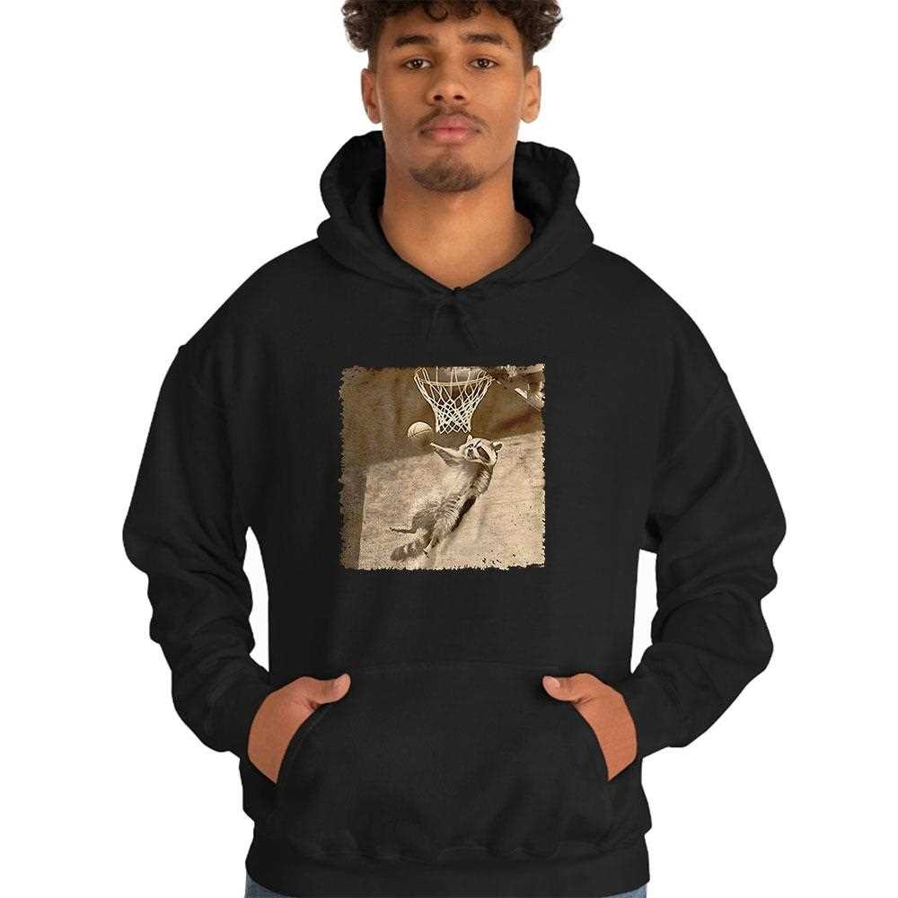 Raccoon Jumps Up To Slam Dunk The Basketball Shirt Hoodie Raccoon Jumps Up To Slam Dunk The Basketball Shirt Hoodie