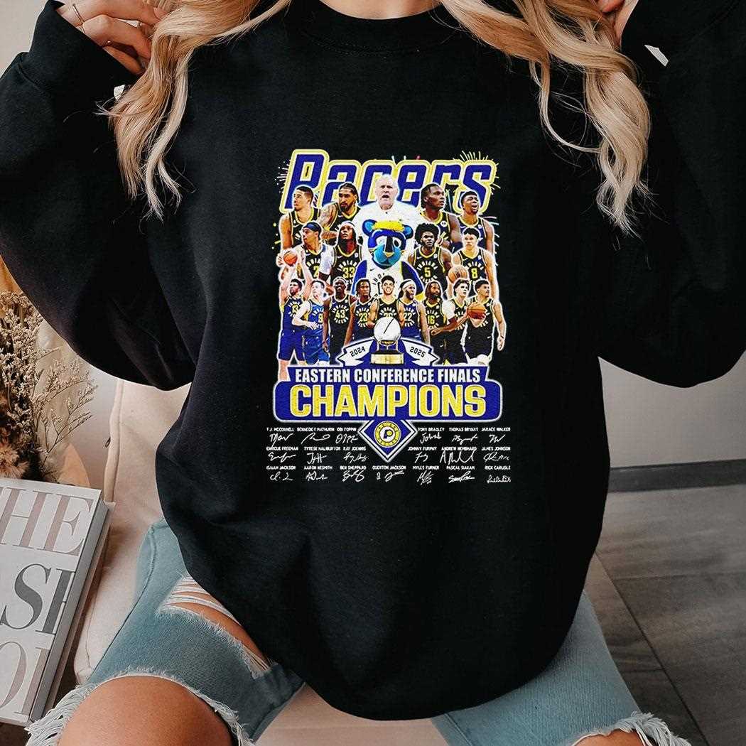 Indiana Pacers 2024 2025 Eastern Conference Finals Champions Signatures Shirt Indiana Pacers 2024 2025 Eastern Conference Finals Champions Signatures Shirt
