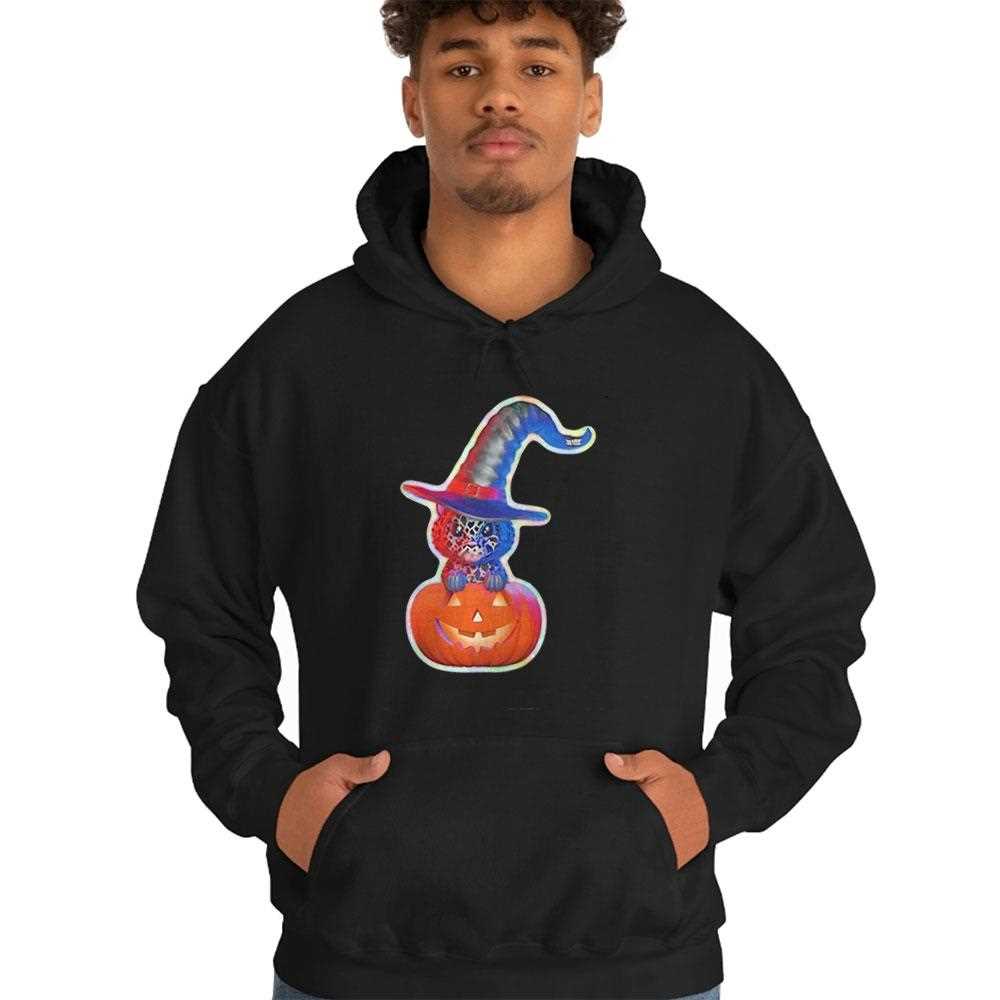 Cute Black Cat With Witch Hat In Pumpkin Shirt Cute Black Cat With Witch Hat In Pumpkin Shirt