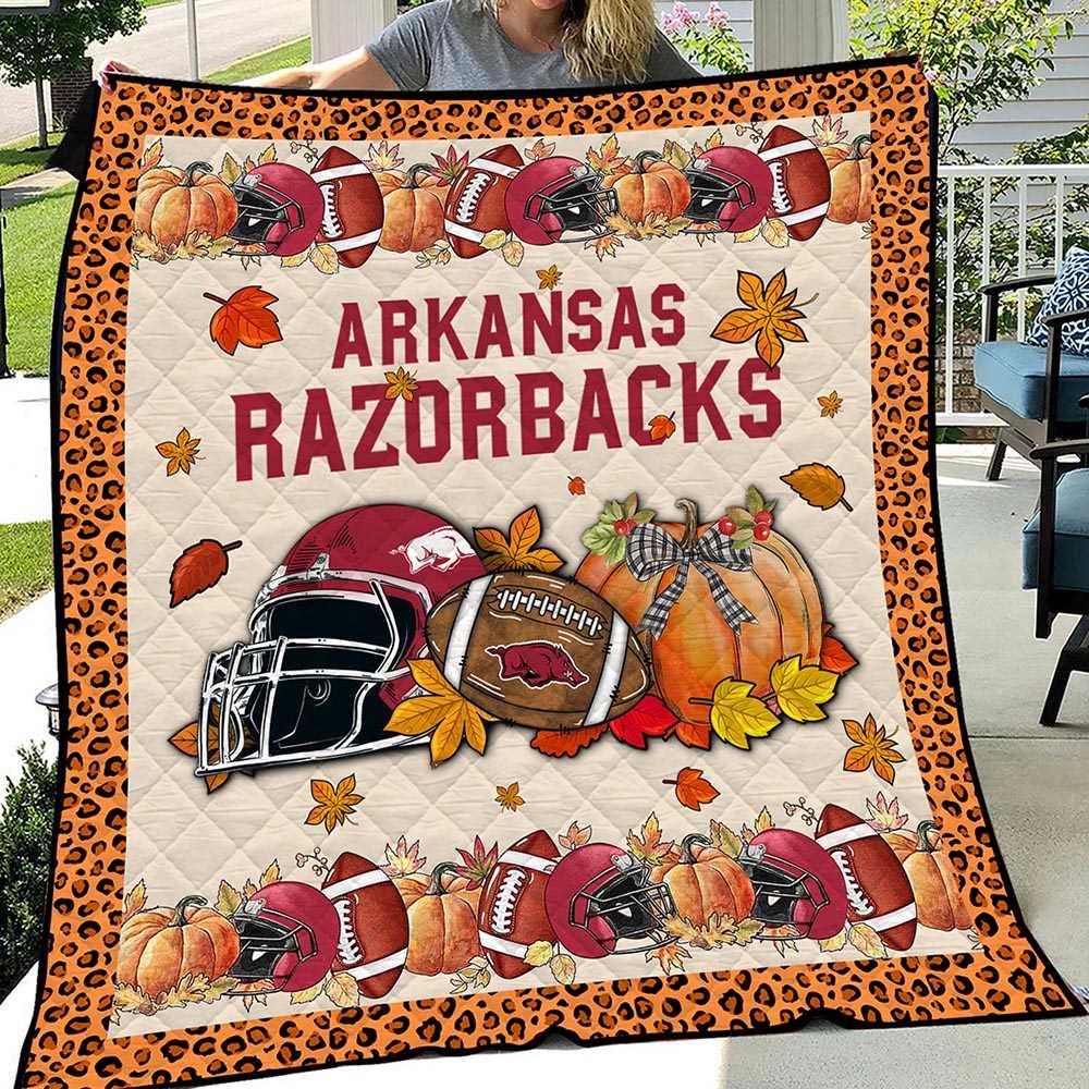 Arkansas Razorbacks Ncaa Welcome Fall Halloween Fleece Blanket Quilt