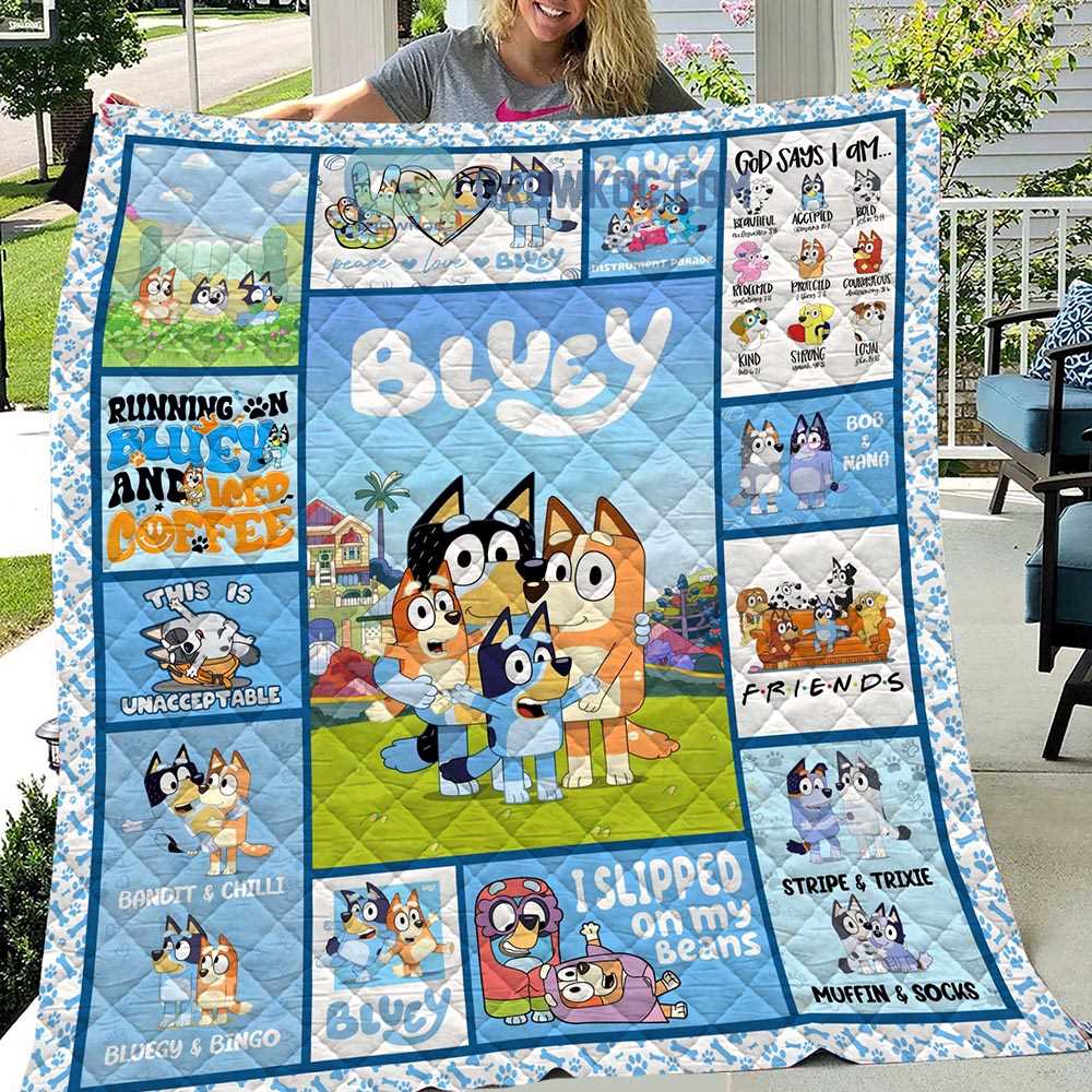 Bluey And Family Cartoon Fleece Blanket – Funny Gift For Kids