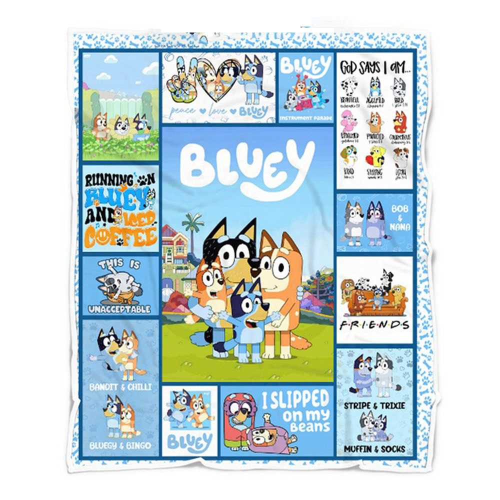 Bluey And Family Cartoon Fleece Blanket - Funny Gift For Kids Bluey And Family Cartoon Fleece Blanket - Funny Gift For Kids