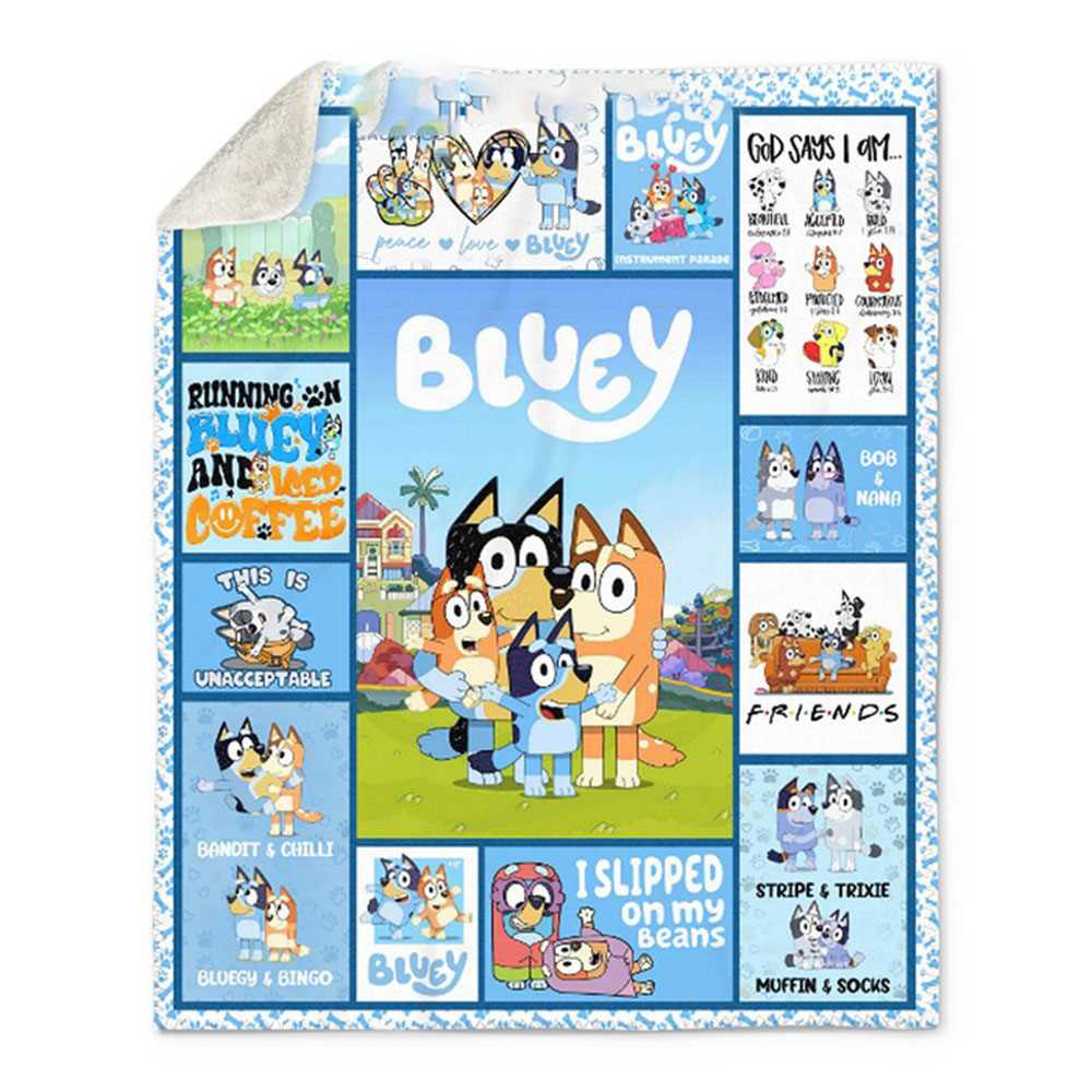 Bluey And Family Cartoon Fleece Blanket - Funny Gift For Kids Bluey And Family Cartoon Fleece Blanket - Funny Gift For Kids
