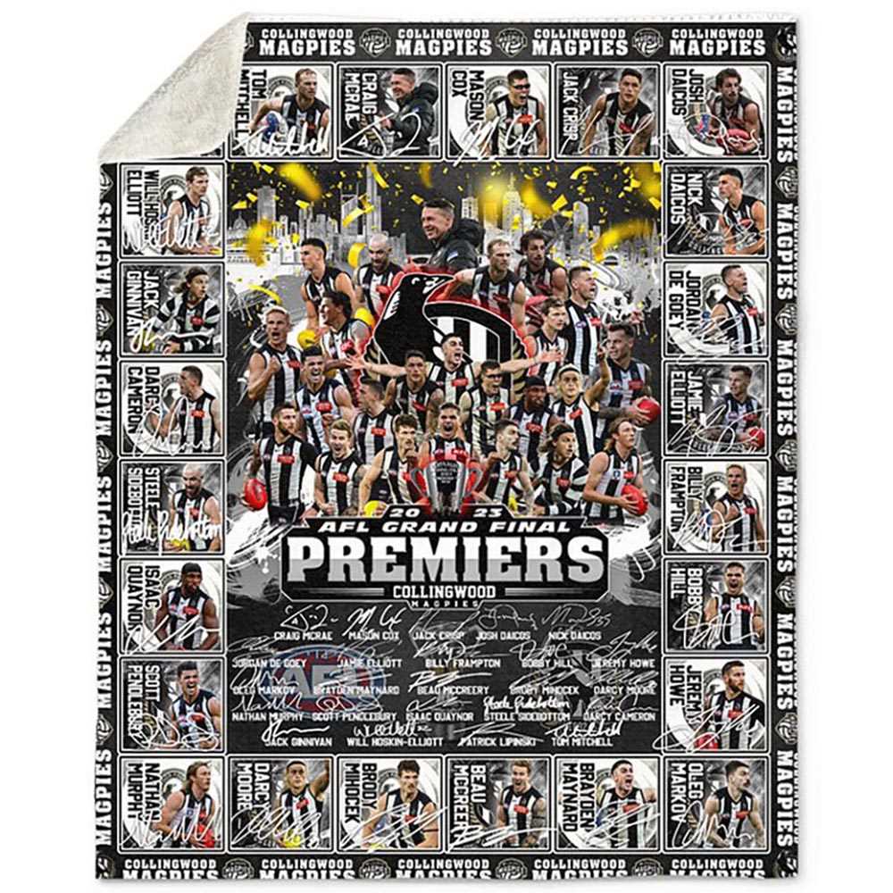 Collingwood Magpies 2023 Afl Grand Final Premiers Fleece Blanket Quilt Collingwood Magpies 2023 Afl Grand Final Premiers Fleece Blanket Quilt