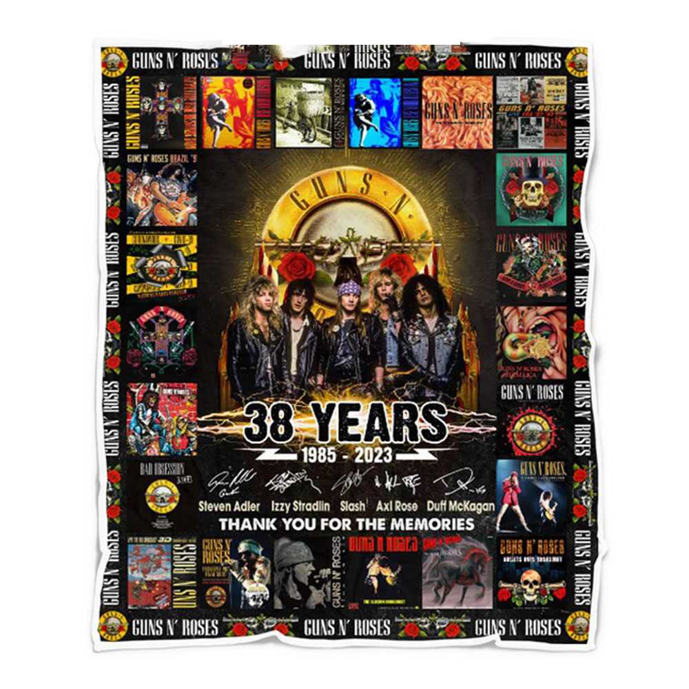 Guns N Roses 38 Years 1985-2023 Thank You For The Memories Fleece Blanket Quilt